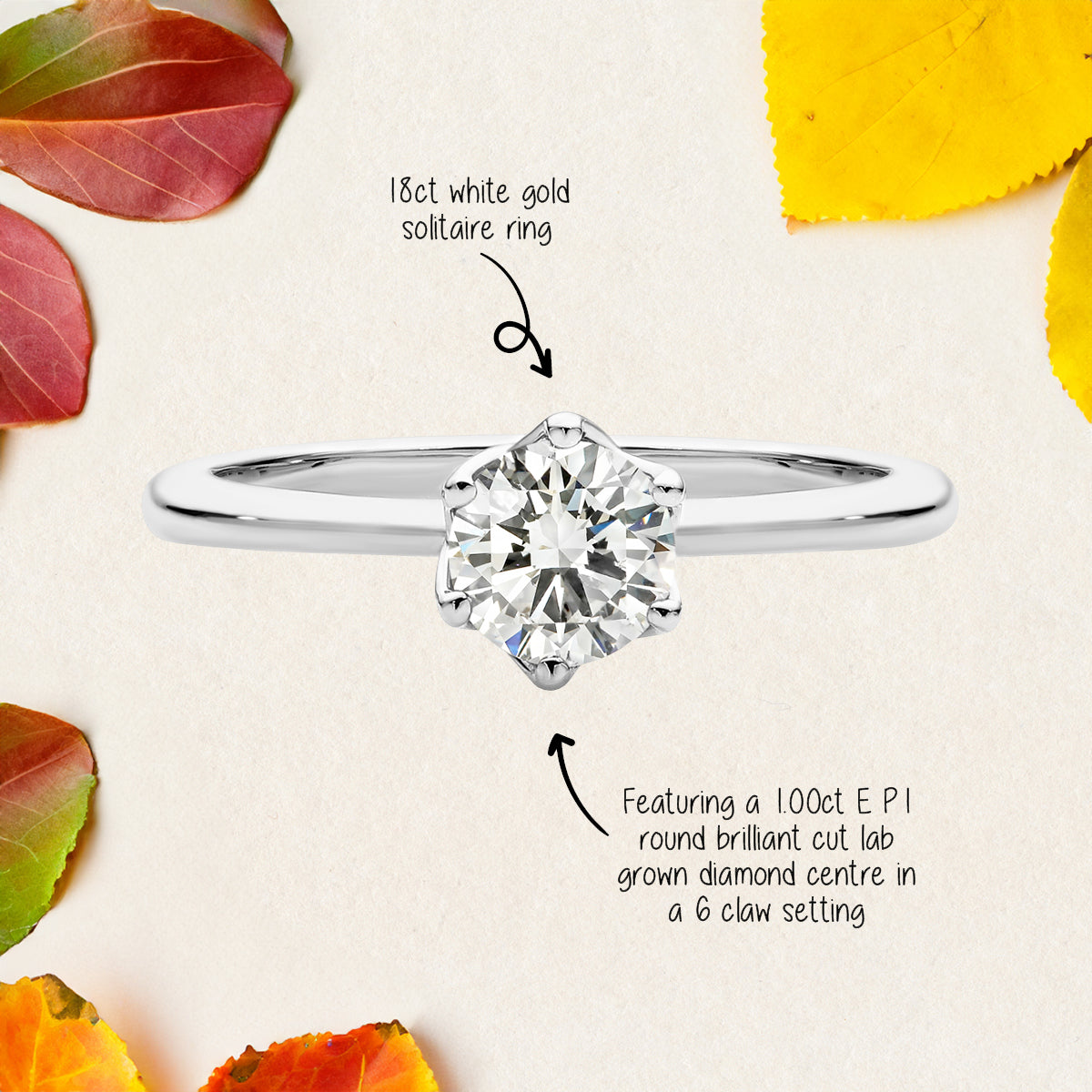 Featuring 1.00ct E PI round brilliant cut lab grown diamond solitaire ring by greenhouse diamonds