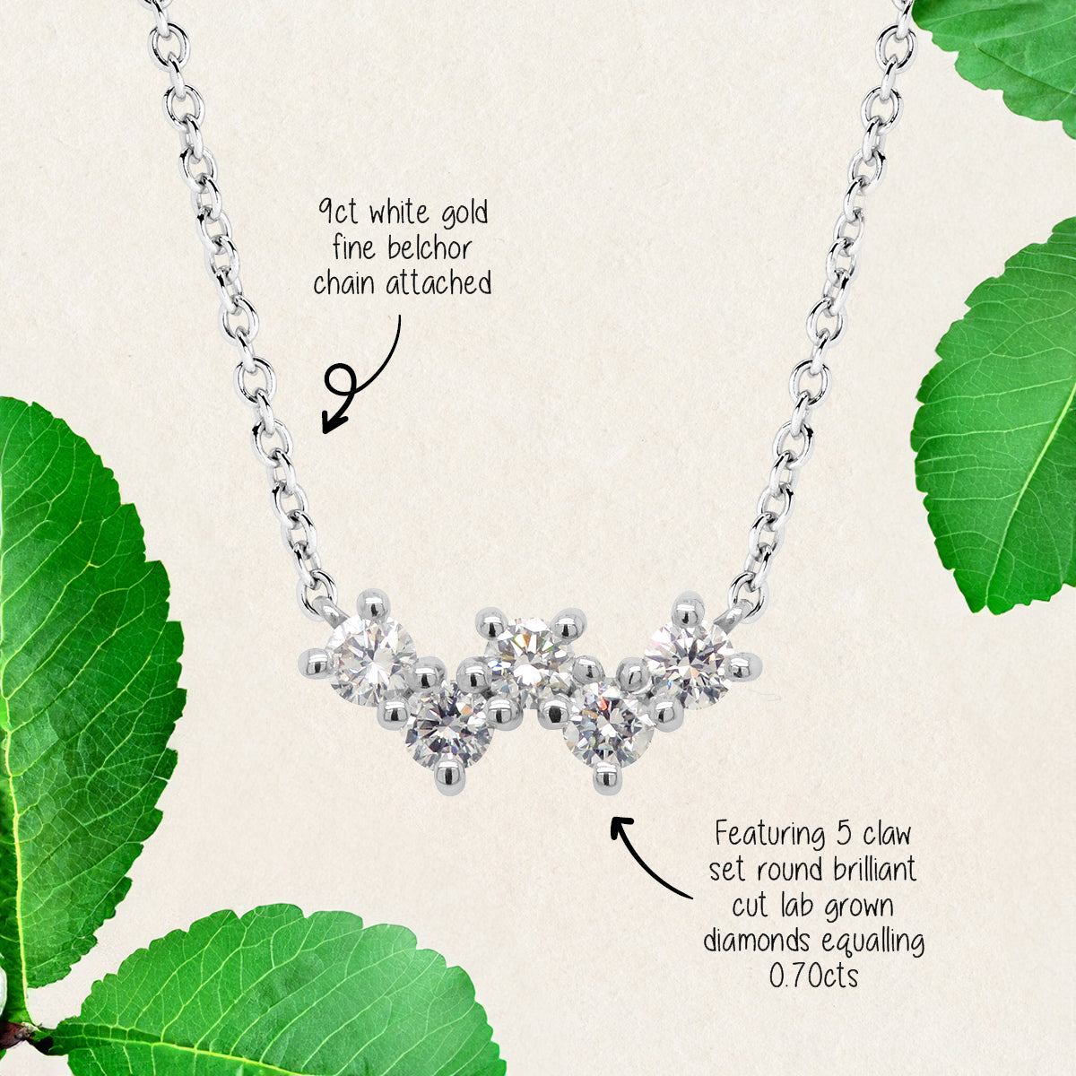 Featuring 0.70ct round cut lab grown diamond V Necklace by greenhouse diamonds