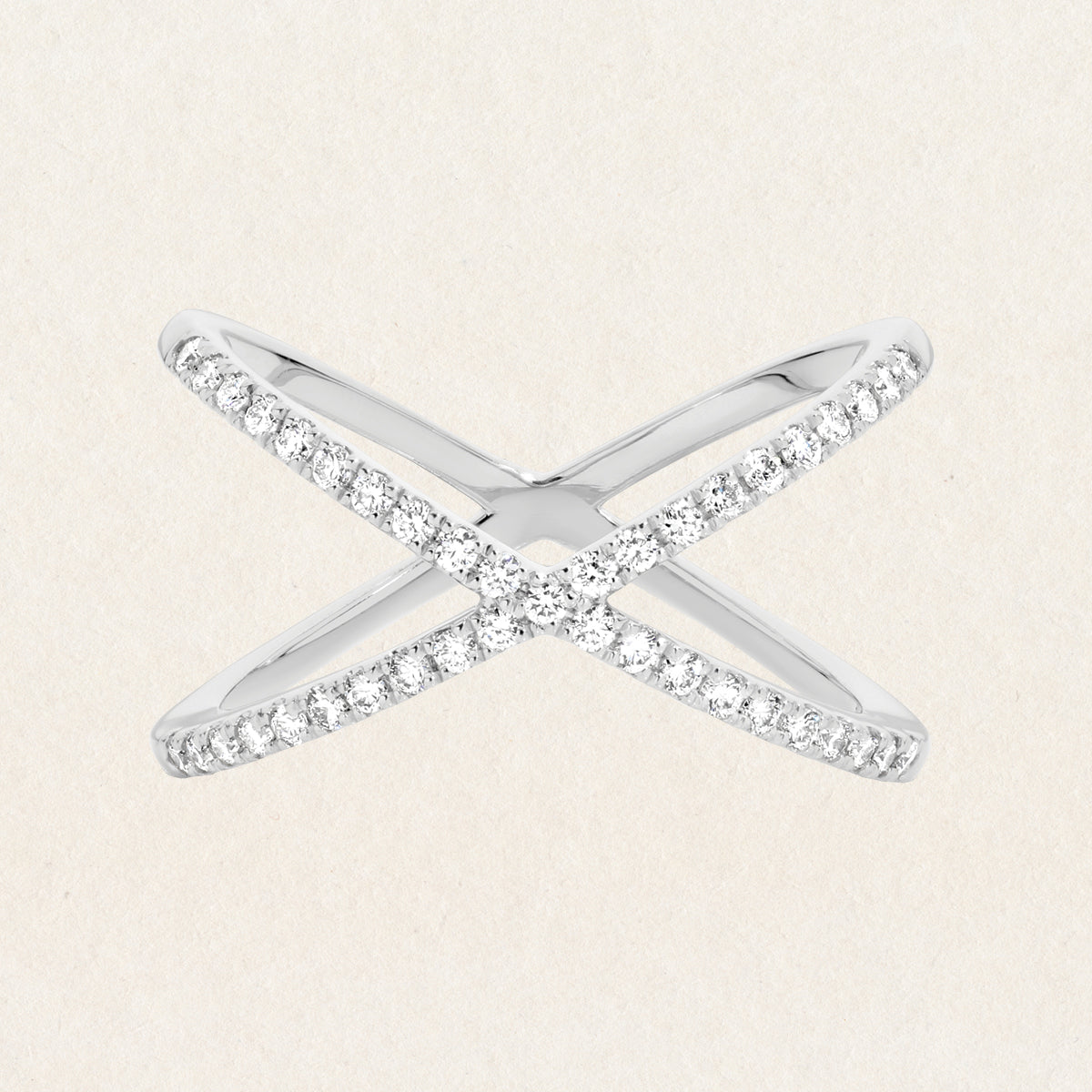 Brilliant round cut 0.32ct lab grown diamond Crossover ring made with 9k white gold