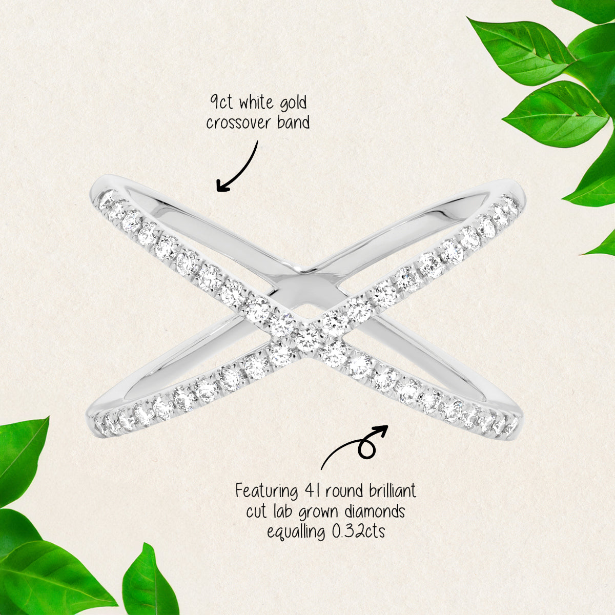 Featuring 0.32ct 4 I round brilliant cut lab grown diamond Crossover ring by greenhouse diamonds