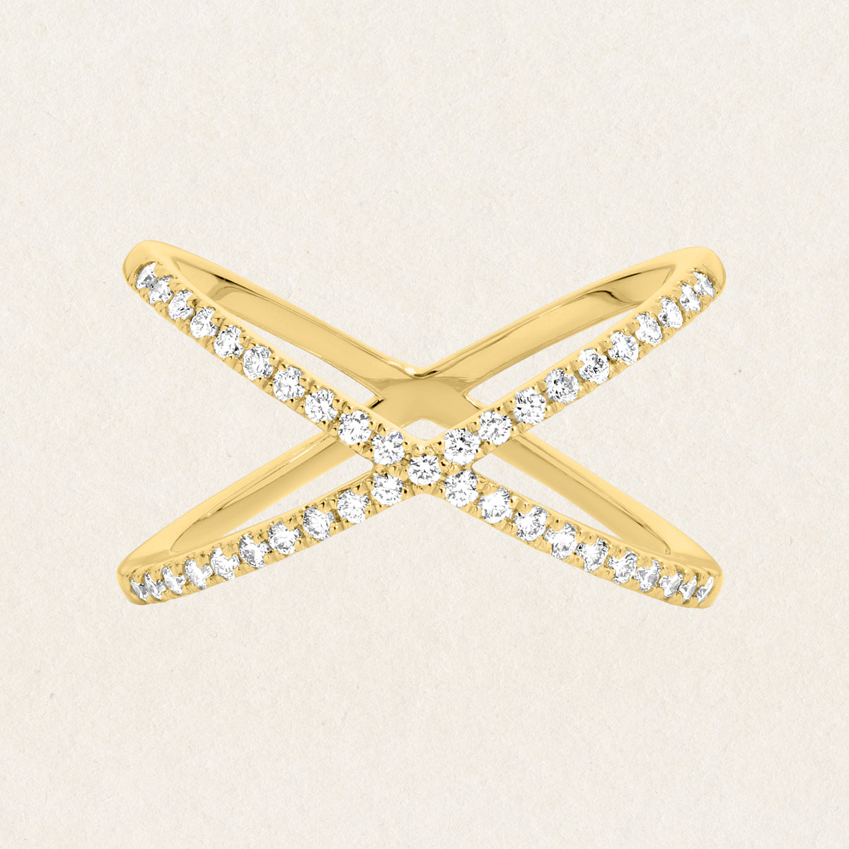 Brilliant round cut 0.32ct lab grown diamond Crossover ring made with 9k yellow gold
