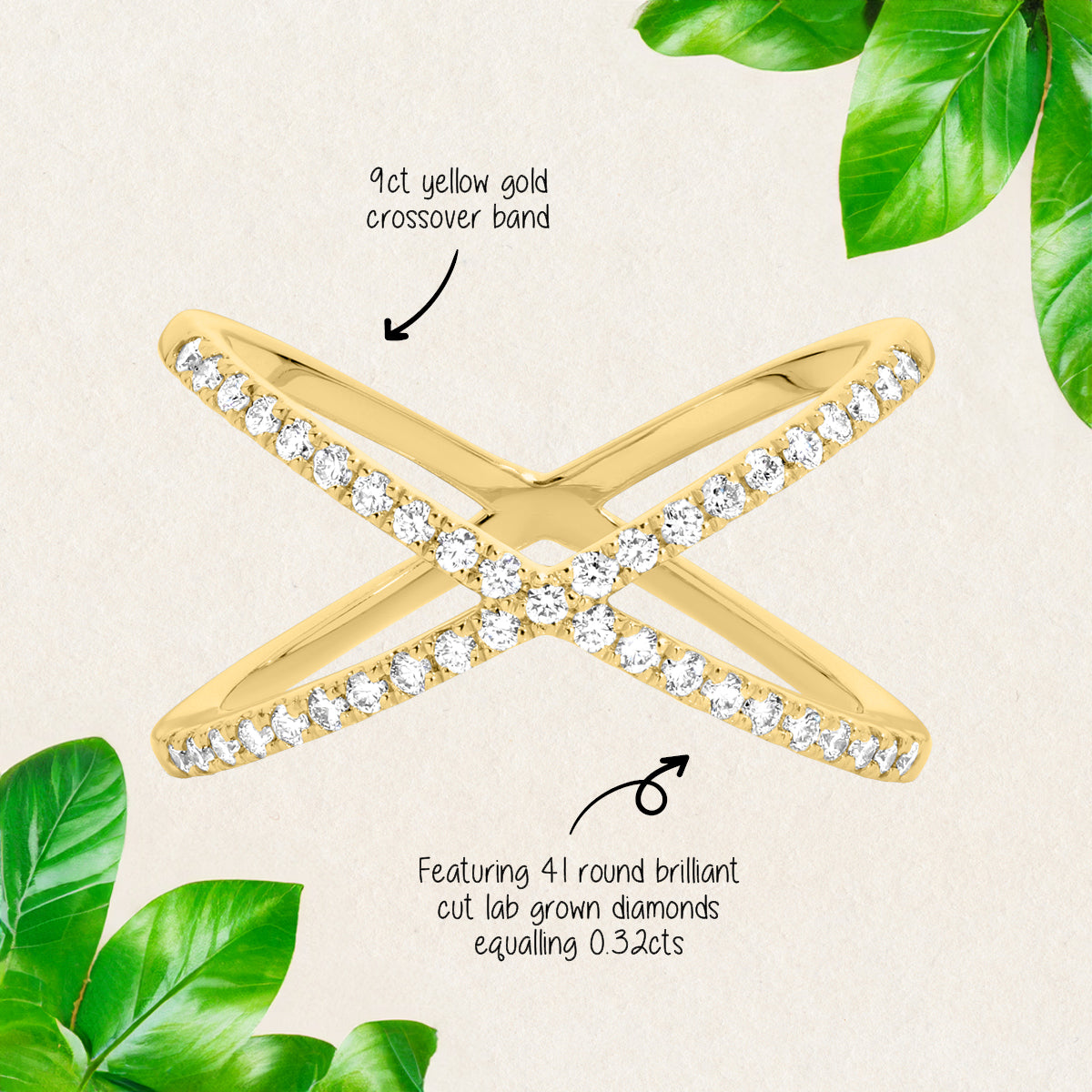 Featuring 0.32ct 4 I round brilliant cut lab grown diamond Crossover ring by greenhouse diamonds