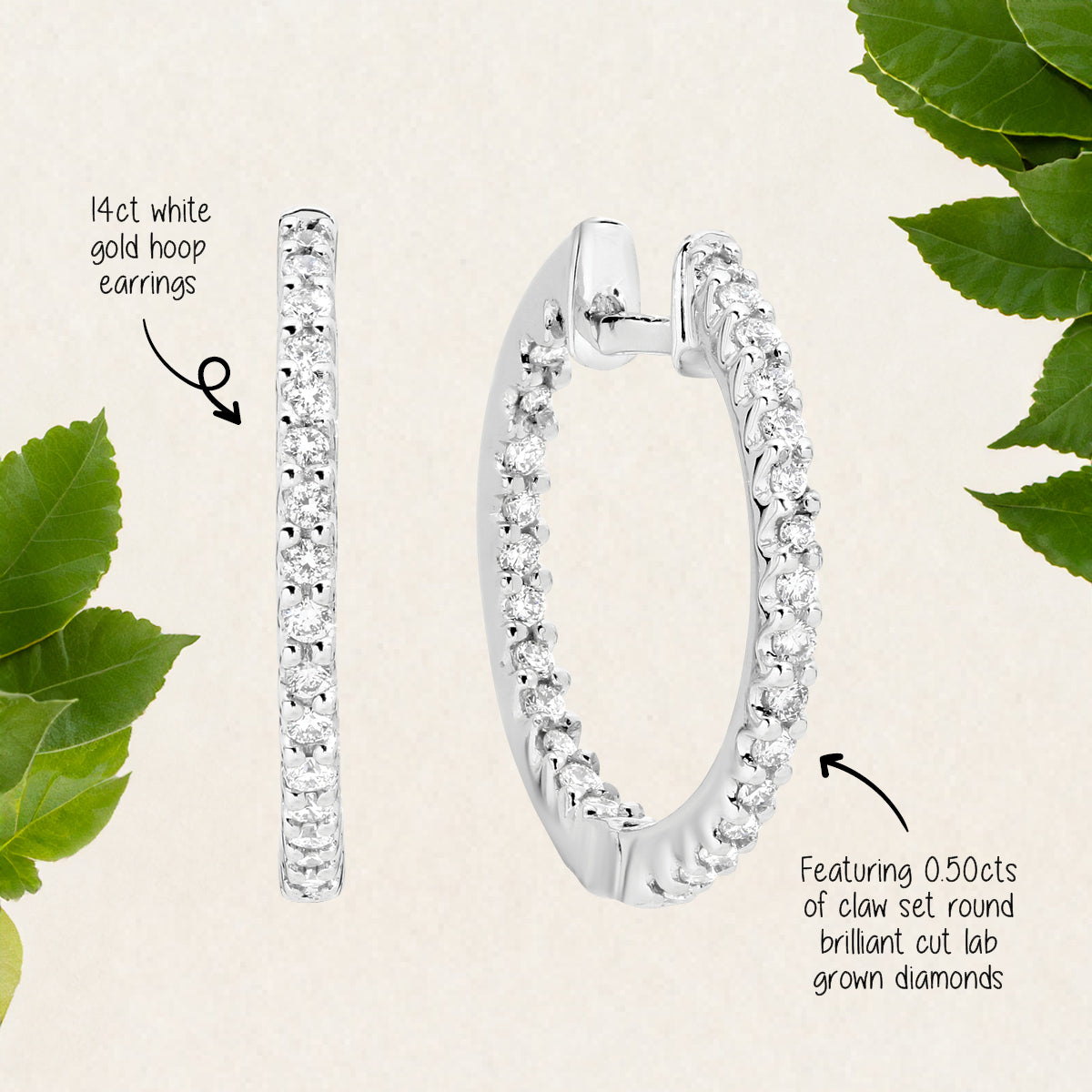 Featuring 0.50ct round cut lab grown diamond Hoop earrings by greenhouse diamonds