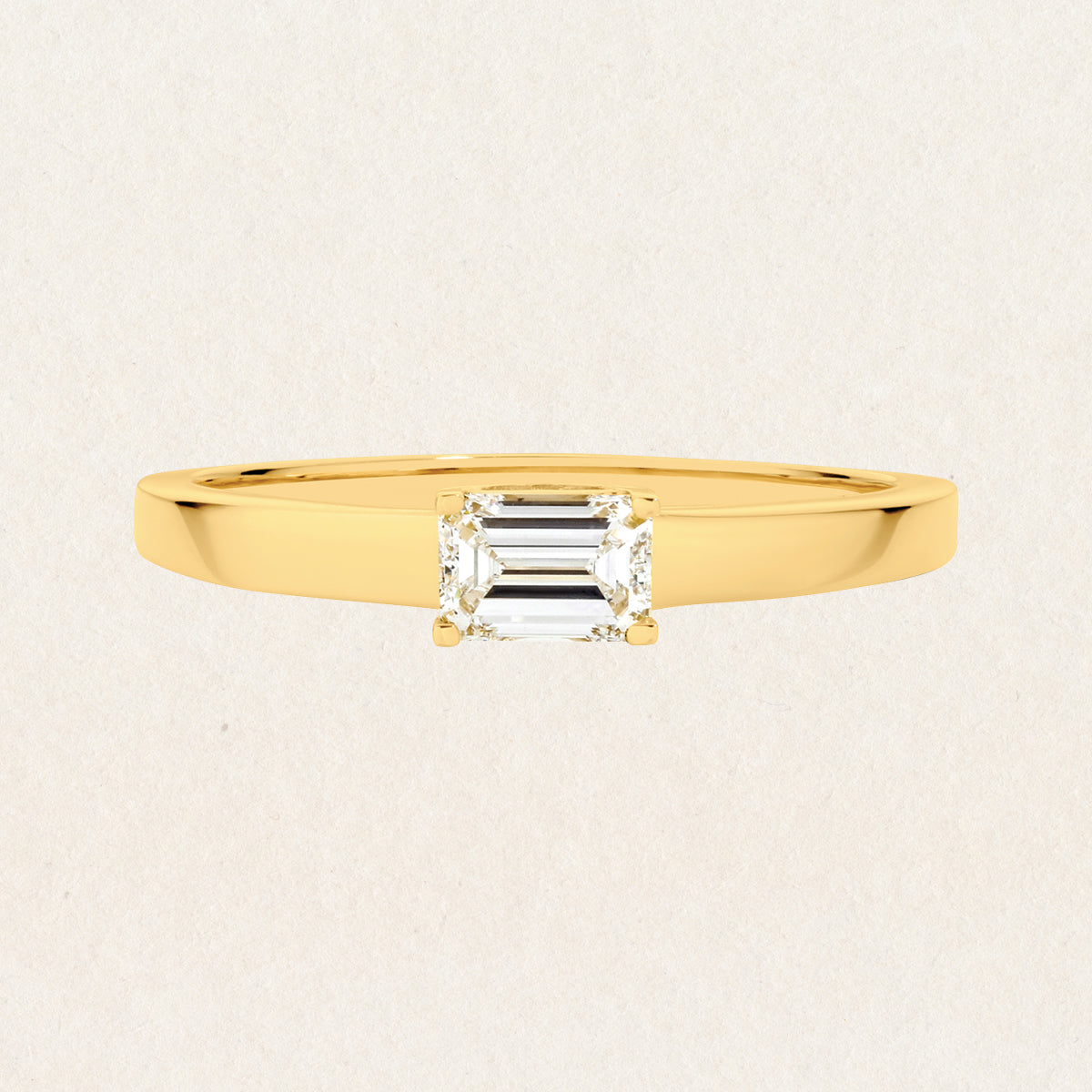 Brilliant emerald cut 0.38ct lab grown diamond Solitaire ring made with 9k yellow gold