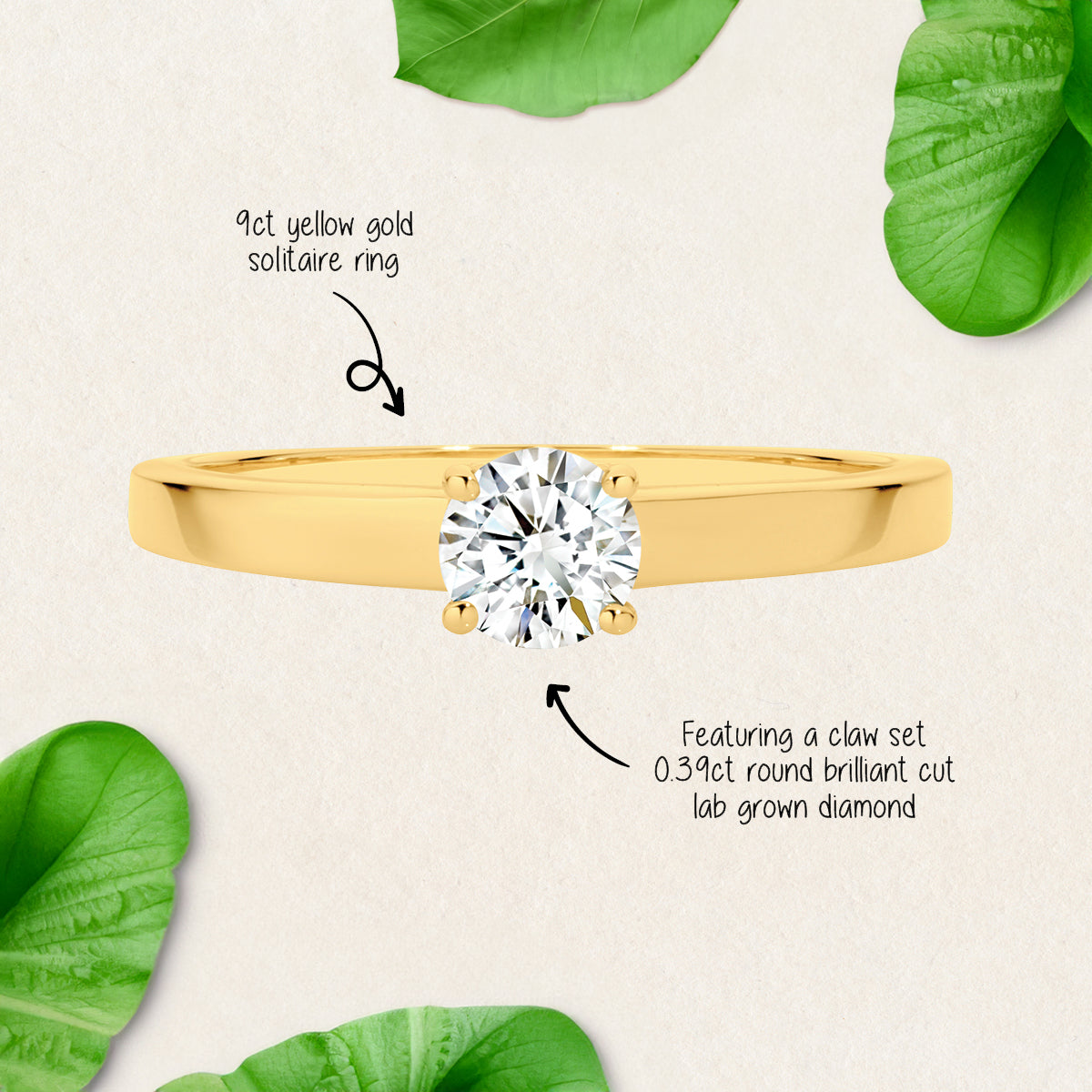 Featuring 0.39ct round cut lab grown diamond Solitaire ring by greenhouse diamonds