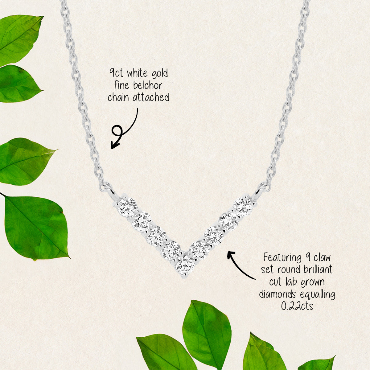 Featuring 0.22ct round cut lab grown diamond V Necklace by greenhouse diamonds