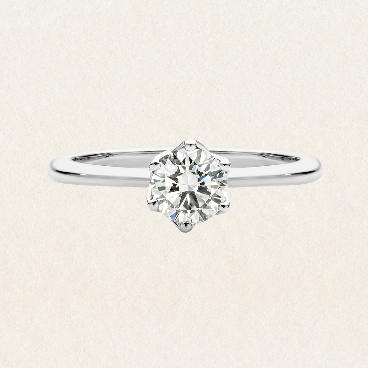 Brilliant round cut 1.00ct lab grown diamond solitaire ring made with 18k white gold