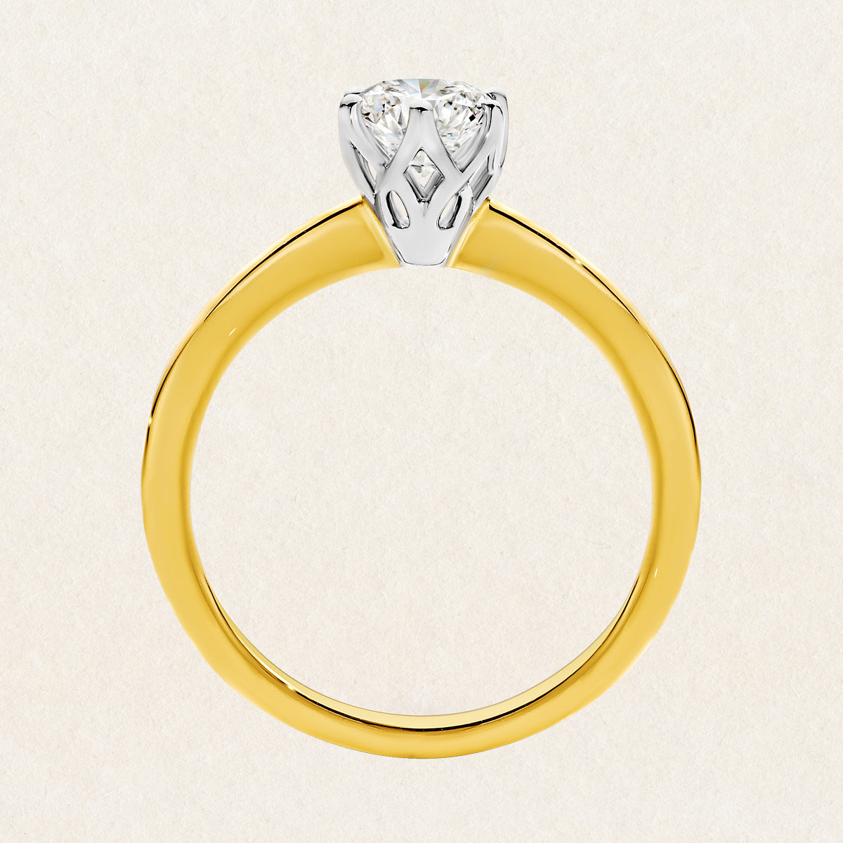 Finishing round cut 0.20ct lab grown diamond solitaire ring made with 18k yellow and white gold