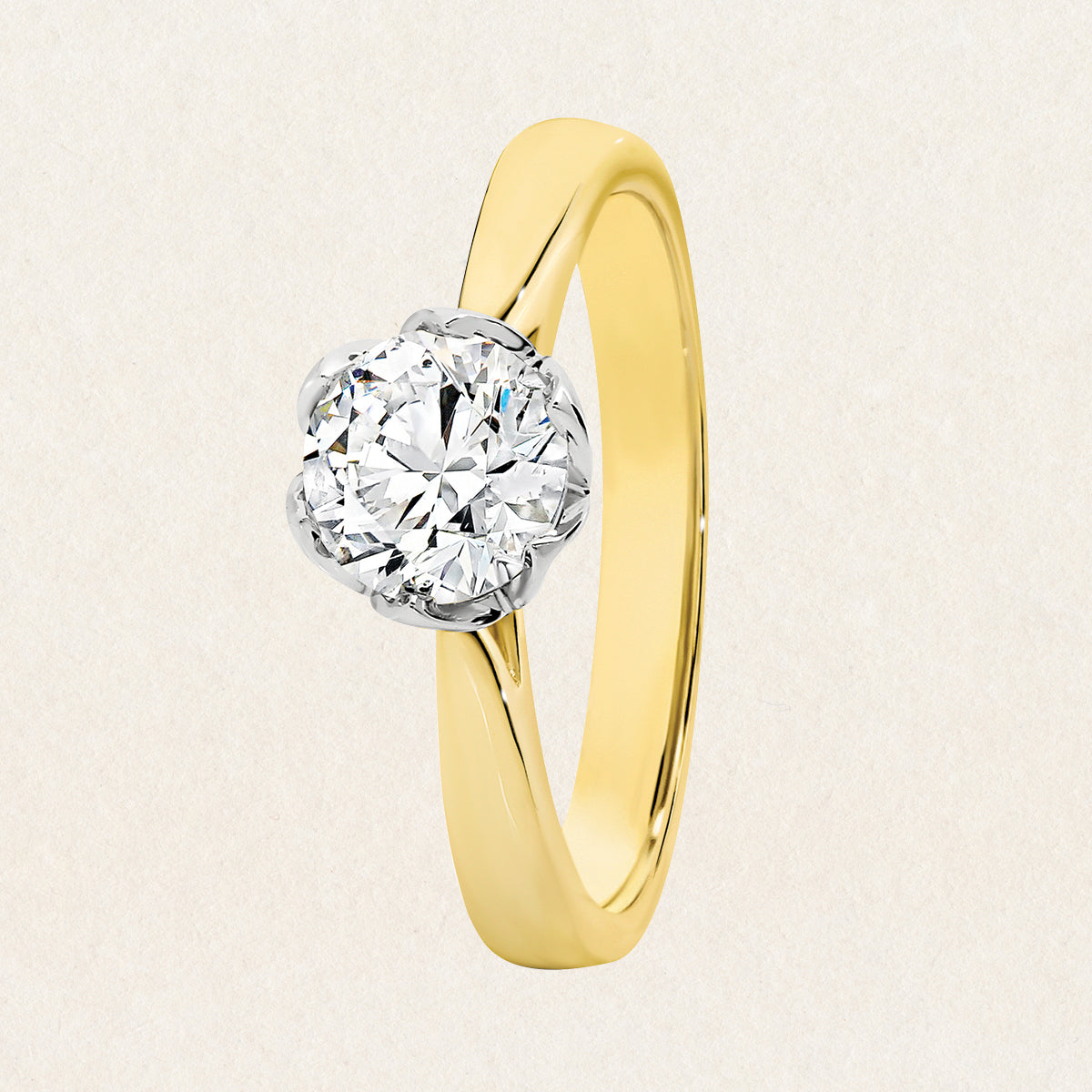 0.73ct lab grown diamond solitaire ring with 18k yellow and white gold