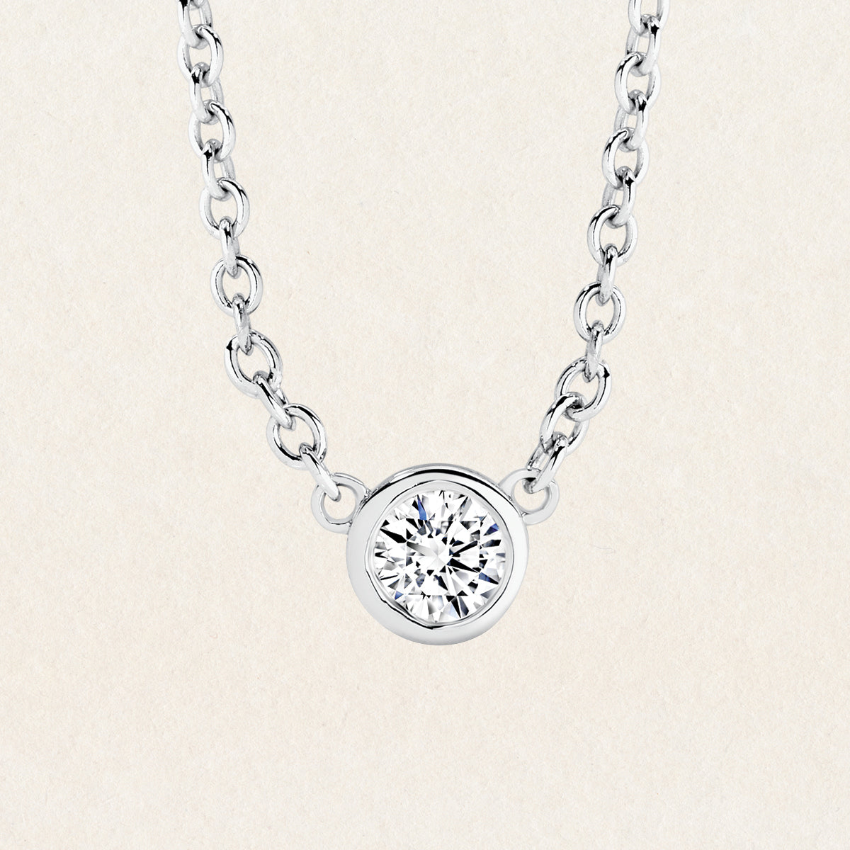 Brilliant round cut 0.20ct lab grown diamond necklace made with 9k white gold