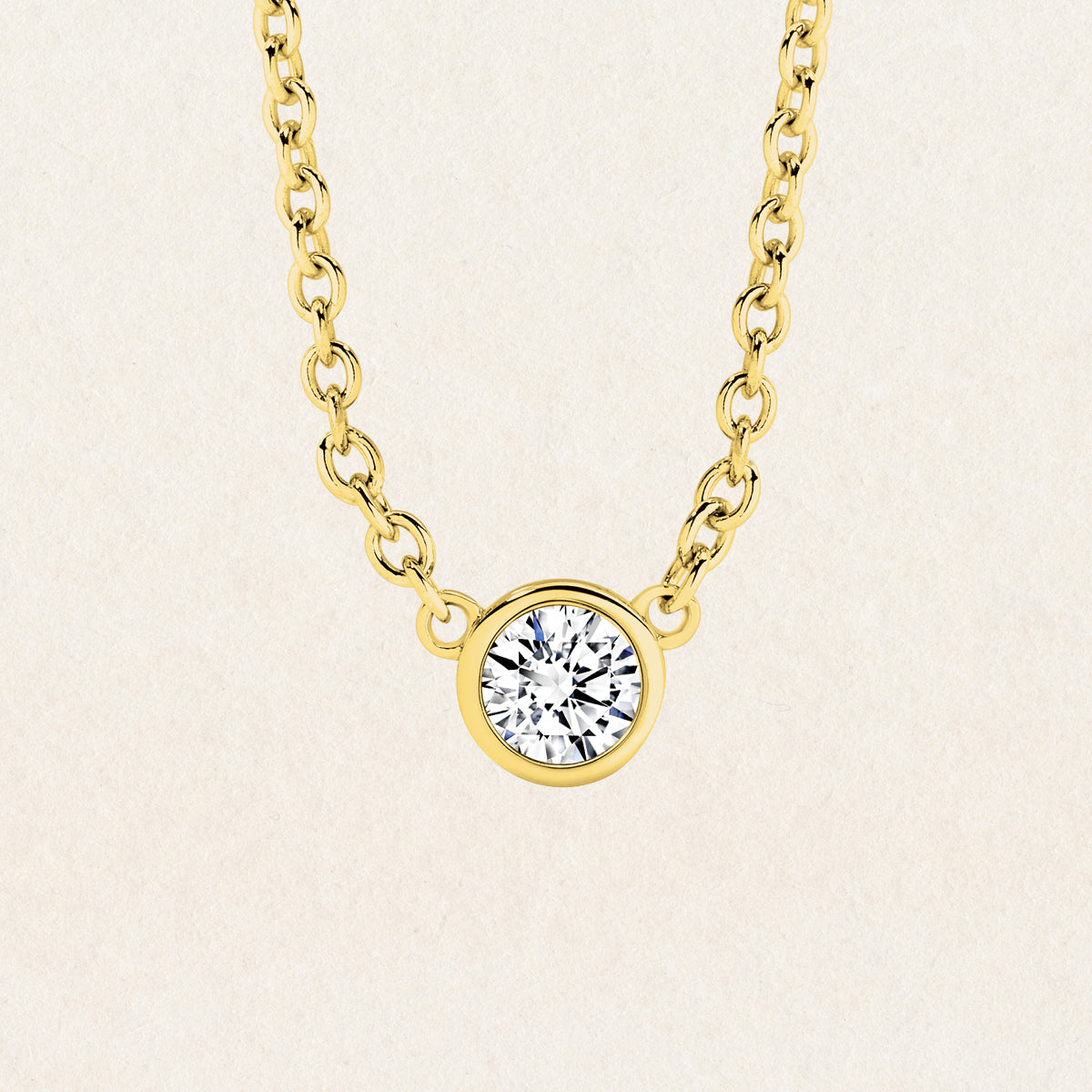 Brilliant round cut 0.10ct lab grown diamond necklace made with 9k yellow gold